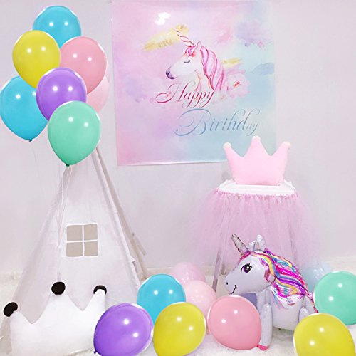 Pastel Rainbow Balloons - 12 Inch Purple Yellow Aqua Blue Light Pink Latex Balloon For 1St Unicorn Birthday Party Decorations, Ice Cream Baby Shower, Bridal Shower 100Pcs #TOP3