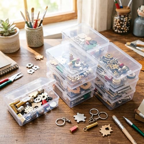 Image of Rectangular Clear Plastic Storage Containers, 5x3.46x1.69in | 10 Pack, Hinged Lid, For Beads and Small Craft Items