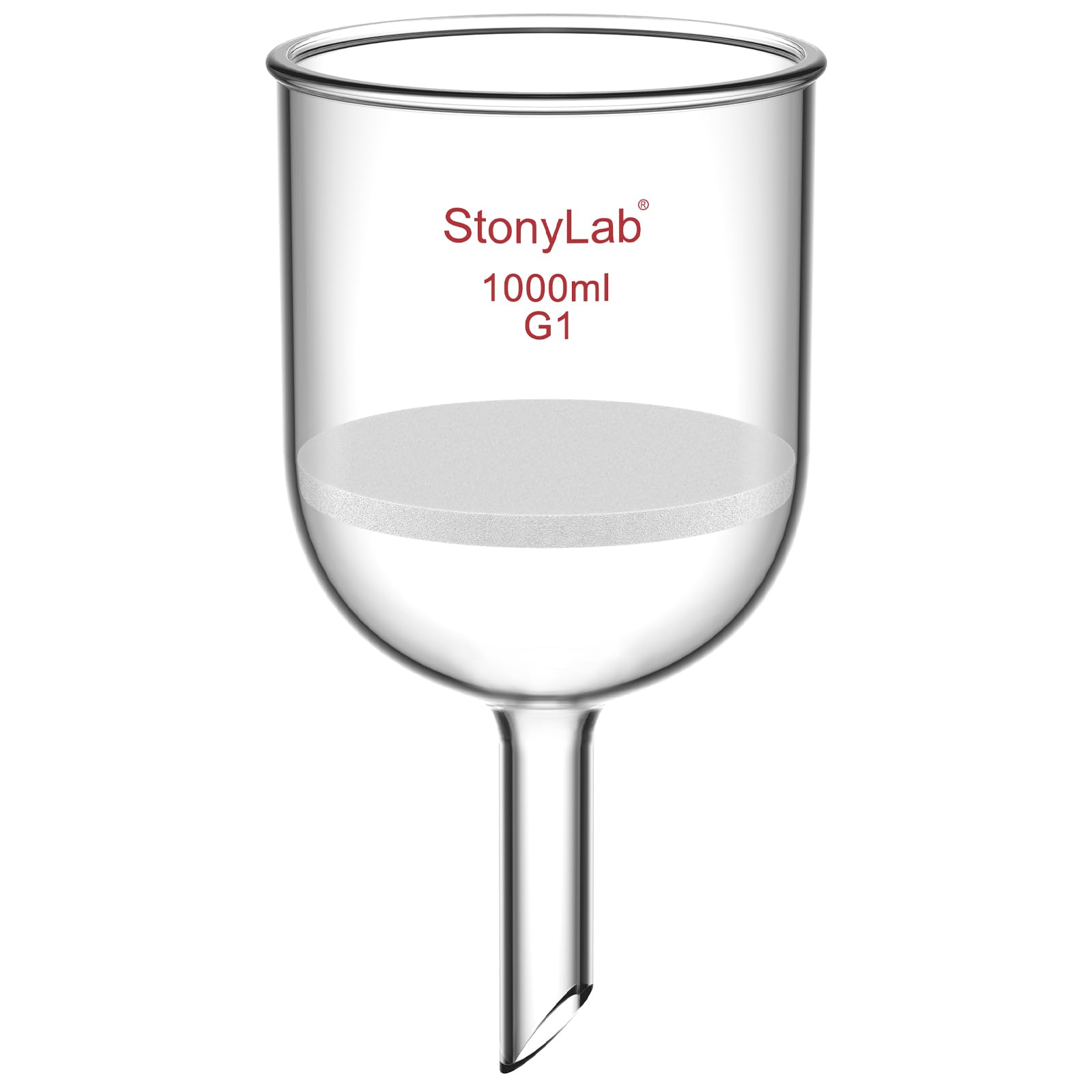 Vaso de borosilicato StonyLab Embudo de filtración Buchner con frita gruesa, Diámetro del disco de 113 mm, Profundidad de 110 mm, con junta interna cónica estándar 24/40 (1L)