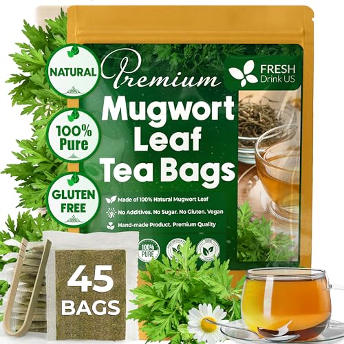 Image of FreshDrinkUS, Premium 45 Bags Mugwort Leaf Tea, 100% Natural and Pure. No Sugar, No Caffeine, No Gluten, Vegan.