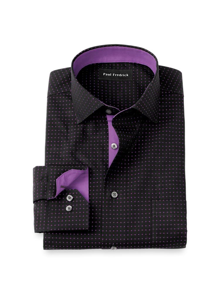 Paul Fredrick Mens Tailored Fit Comfort Stretch Non-Iron Dot Dress Shirt
