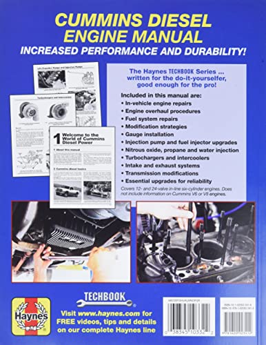 Haynes Techbook Cummins Diesel Engine Manual: Repair * Overhaul * Performance Modifications * Step-By-Step Instructions * Fully Illustrated For The Home Mechanic * Stock Repairs To Exotic Upgrades #TOP1