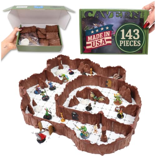 Dirt Cheap Dungeons Goblin Cavern Set - 143pc Modular Cave & Tunnel Kit - 5.5ft of Linear Walls for 1 Grid TTRPG - D&D Pathfinder Daggerheart