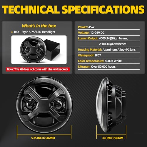 Image of 5-3 /4 inch LED Headlight with X-style DRL - Super Bright Black 5.75 Inch Projector Headlamp Fits Sportster Iron 883 Dyna Street Bob & Indian Scout Bobber (5.75 Inch White X DRL)