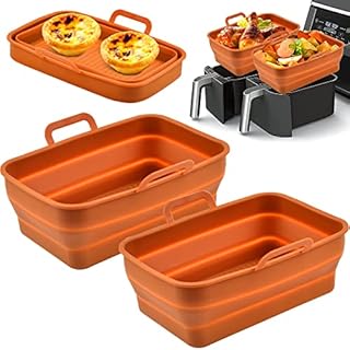 Pipihome 2Pcs New Upgrade Collapsible Silicone Pot for Ninjas Dual Air Fryer, Foldable Silicone Double Air Fryer Liners Basket, Air Fryer Rack Accessories for Air Fryer, Oven and Microwave (A-Black)