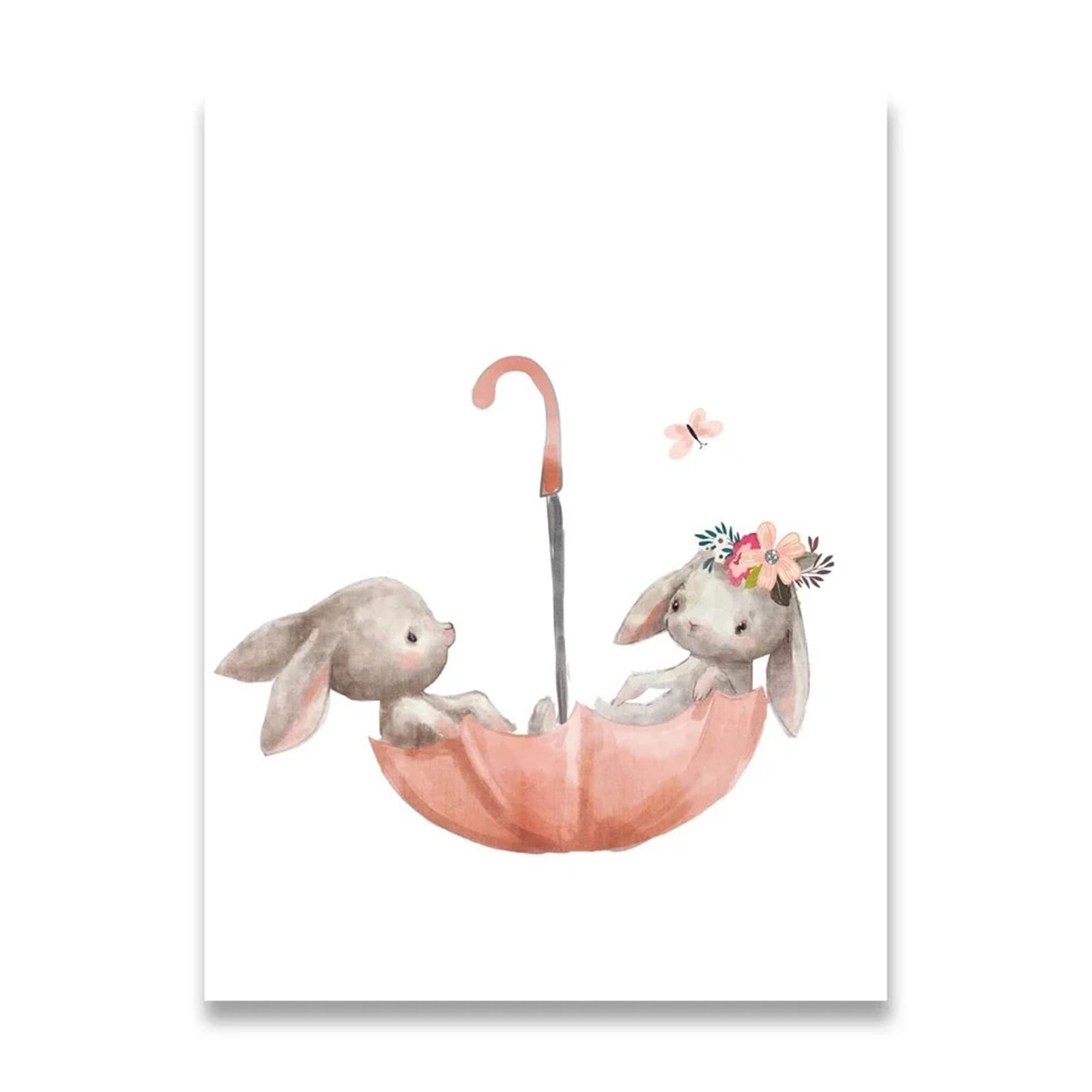 Xenite G Wall Art Canvas Prints Bunny Poster Paintings Animals Nursery Wall Art Print Canvas Paintin Pink Flowers Cartoon Picture Baby Room Decor(,50X70cm)