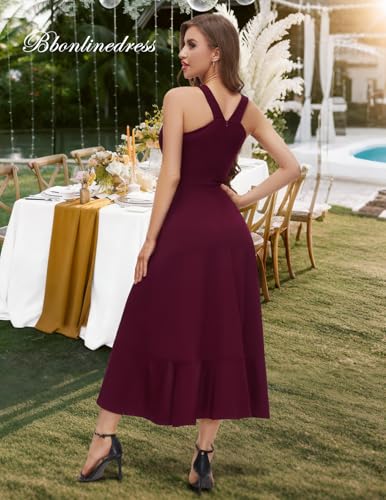 Image of Bbonlinedress Halter Cocktail Women Dresses Prom Formal Wedding Guest Bridesmaid Ruffled Maxi Hi-Lo Evening Party 2026 Dress