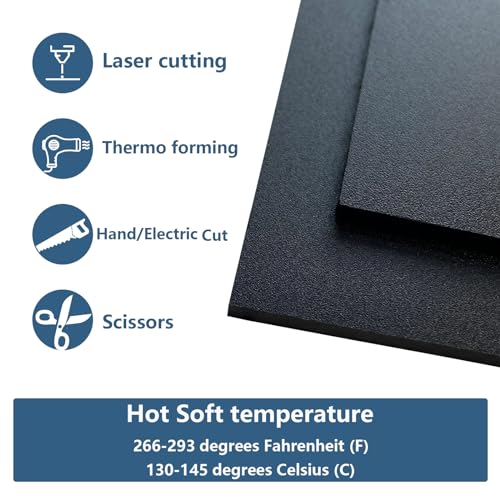 Image of 2 Pack Black Plastic Sheet 12x12x0.12 in Flexible High Tensile Plastic Sheets Black Plastic Panel for DIY Materials Handicrafts Home Decoration