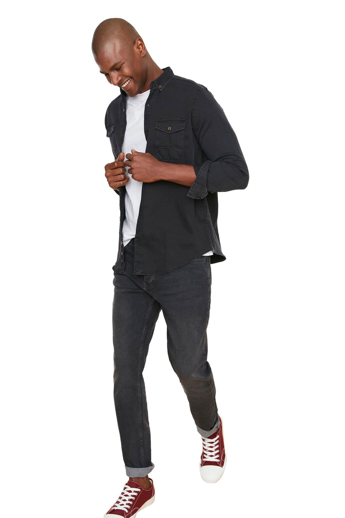 TrendyolBordeaux Men's Regular Fit Metal Button Hirt