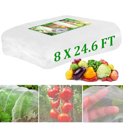 Garden Netting, Actgan Plant Cover 8x24.6FT Ultra Fine Mesh Netting, White Bird Netting Barrier Greenhouse Row Cover Protect Flower Fruits Vegetables from Birds Deer & Squirrels