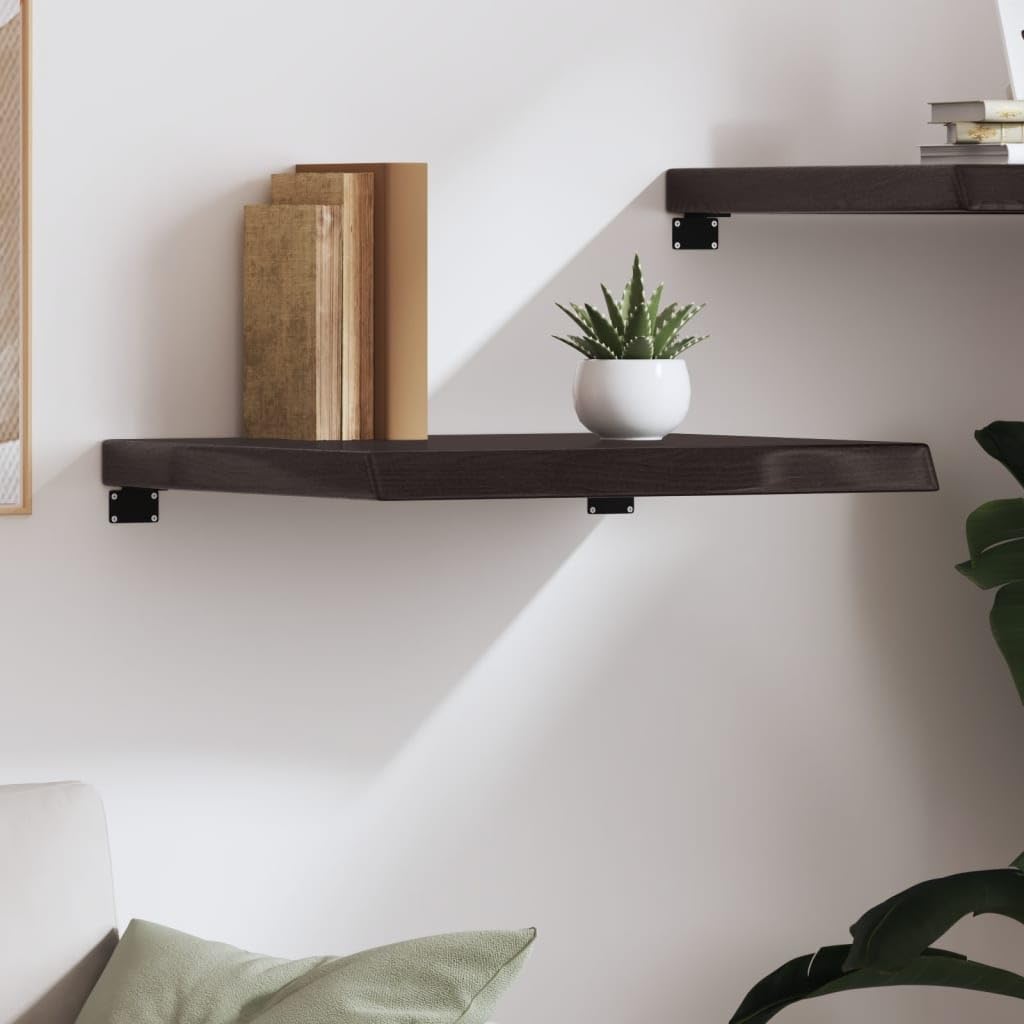 YUANCHUTOP Wall Mounted Floating Shelves w/Live Edge, 60x60cm Irregular Wall Decor Shelf, Solid Oak Wood Wall Display Organizer, Home Storage Shelf Unit