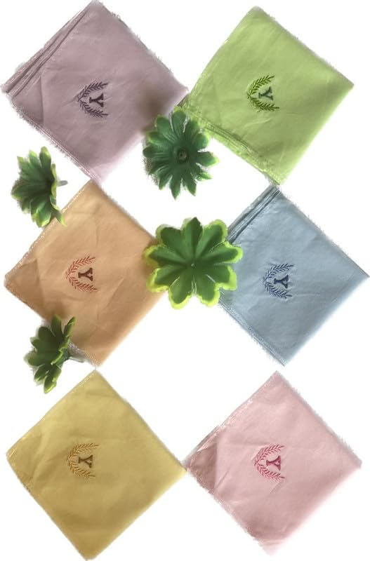 Image of ANTONIA Personalized Cotton Women's Handkerchiefs with Embroidered Initials, Assorted Colours (33 cm x 33 cm)