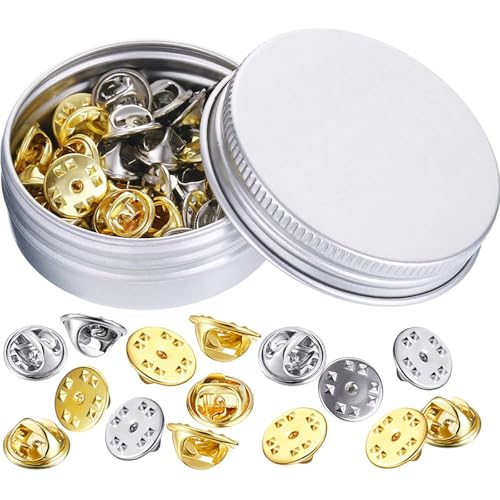 YAKESD 100 Pair Butterfly Clutch Tie Tack Pins with 8mm Blank Pins, Pins Backs Replacement for Craft Making, or Label Pin, Jewelry Making DIY Craft (Silver Gold Finish)