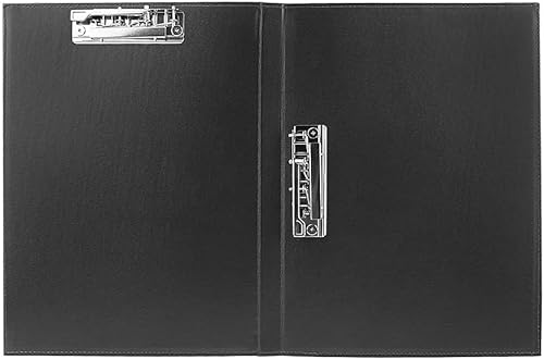 クリップボード 二つ折り クリップファイル a4 ポード 2箇挟み ダブルクリップ 文書 フォルダー 書類収納 整理 ホルダー 資料挟みクリップ PUレザー オフィス ホテル レストラン 多用途 文具 事務用品 ブラック