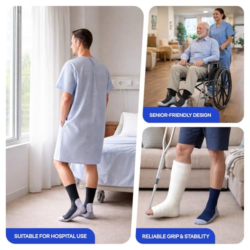 Image of CoolMate Mens Grip Socks, Non-Slip Mens Crew Socks for Hospital Elderly | Grip pads keep their hold wash after wash. Soft cotton-poly blend for pilates, yoga, barre, or post-surgery recovery at home.