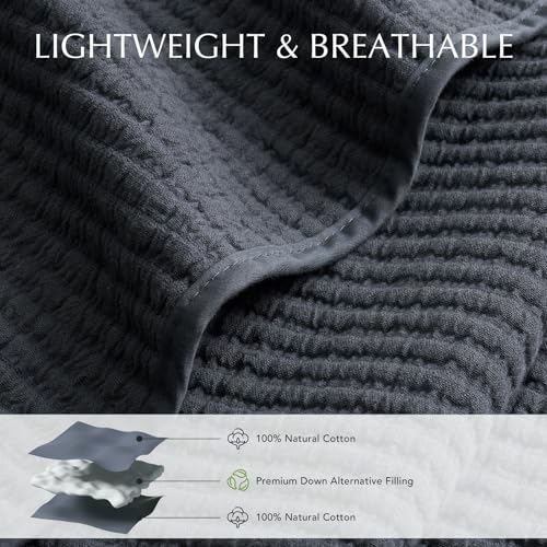 Image of EVERGRACEHOME Cotton Coverlet Set Full Queen Size 3 Pieces, Lightweight Soft Ribbed Matelasse Bedspread Quilt Set, Cozy Oversized Quilted Bedding Set with 2 Pillow Shams for All Seasons, Midnight Blue