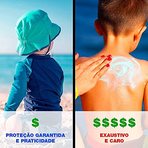 Blusa Camiseta manga longa proteção solar UV 50 com Boné Kit Praia Menino Menina (Azul, 10-14 anos)