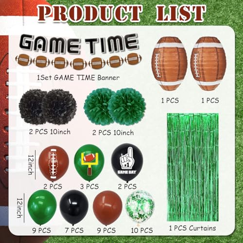 Football Party Decorations Kit Include Game Time Football Banner Paper Pom Poms Lantern Balloons for Football Gameday Tailgate Birthday Party Supplies - Image 3