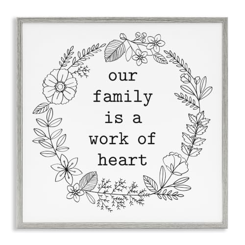 Floral Outline Wreath Family Quote, 12 x 12 Inch Framed Giclée Print