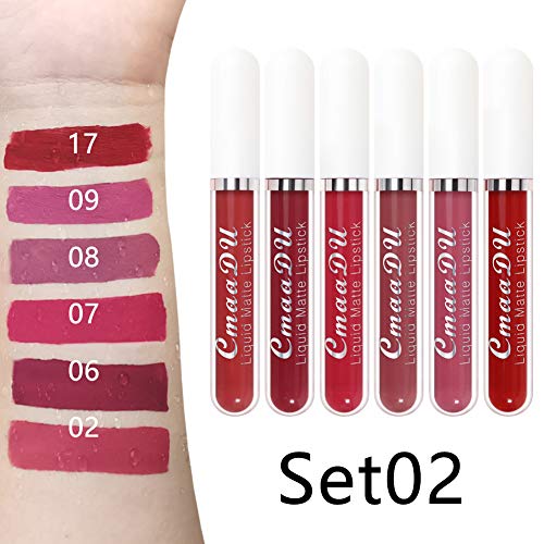 Evpct Cmaadu 6Pcs Matte Liquid Lipstick Lipgloss Lip Stain Makeup Set For Women Deep Dark Red Mauve Original 24 Hour Lipstick Long Lasting Labiales Matte Mate Larga Duracion 24 Horas Originales A-02 #TOP5