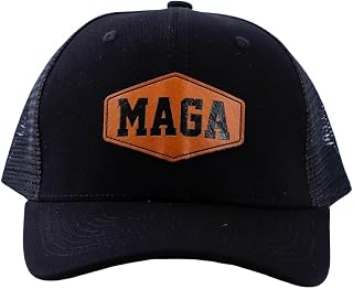Trucker Hat Mesh with Leather Patch – Adjustable Snapback Baseball Cap – Patriotic Hat for Men & Women