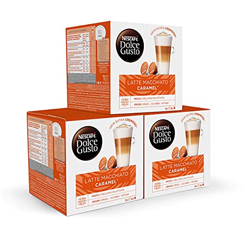 Nescafé DOLCE GUSTO Café LATTE MACCHIATO CARAMEL - Pack de 3 x 16 cápsulas - Total: 48 Cápsulas