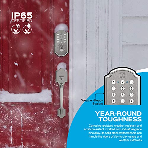 Turbolock Front Door Lockset Combo — Digital Deadbolt With Keypad + Entry Handle | Electronic Deadbolt Lock W/Voice Prompts | Beautiful, Effective And Easy To Install (Tl114+Tl121) (Brushed Nickel) #TOP4