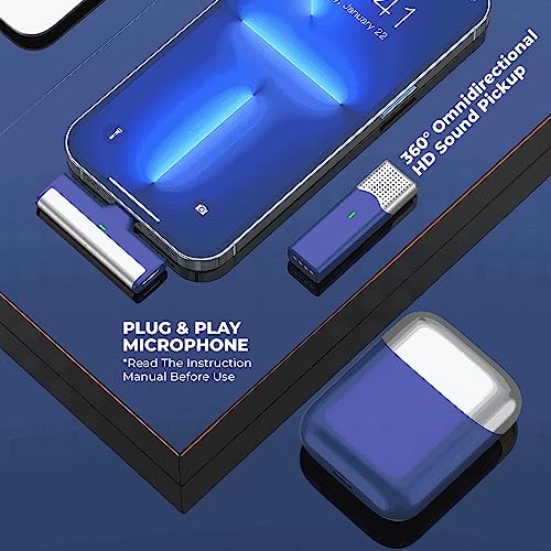 Image of Professional Grade SX-960 Wireless Mic for Type C Smartphones and iPhone Collar Microphone for YouTube Voice Recording Live Videos Reels Vlog ASMR Podcast Interview (Blue, ABS Body)