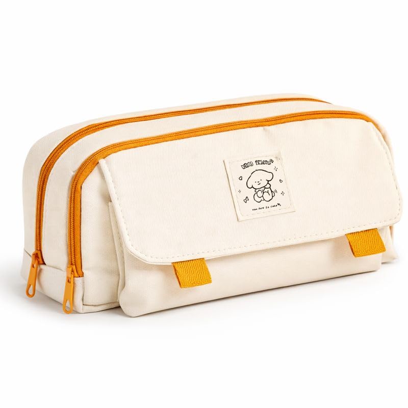 Image of Kawaii Cute Aesthetic Pencil Case for Girls & Boys | 3 Layer 6 Compartment Large Capacity Pencil Pouch with Zipper | Cartoon Stationery Organizer Bag for Students & Kids (So Cute - Creem)
