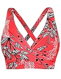 Firpearl Women Underwire Crop Swim Top Criss Cross V Neck Swimsuits Push Up Bathing Suit Strappy Back Bikini Red Floral US16