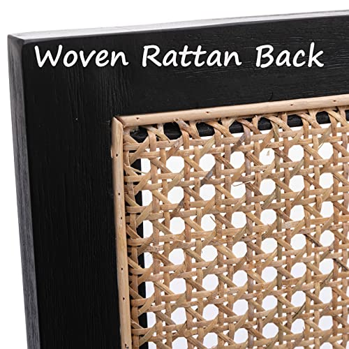 Zhenghao Mid Century Modern Dining Chairs, Accent Rattan Armchair With Cane Back Upholstered Linen Kitchen Chairs With Solid Black Legs For Dining Room, Set Of 2, Black Beige #TOP3