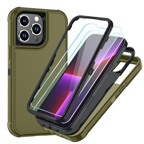 Image of SunStory Compatible with iPhone 13 Pro Max Case with HD Screen Protector, 3-Layer Heavy Duty Full-Body Cover,3 in 1 Hybrid Protective Case for iPhone 13 Pro Max 6.7 inch, ArmyGreen