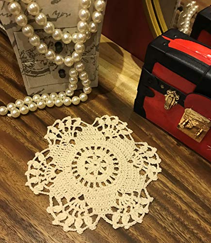 Janef Beige Handmade Crochet Doilies Cotton Table Mats Lace Doilies Doily Round Lace Placemats Crochet Placemat 7 Inches 4Pc #TOP4