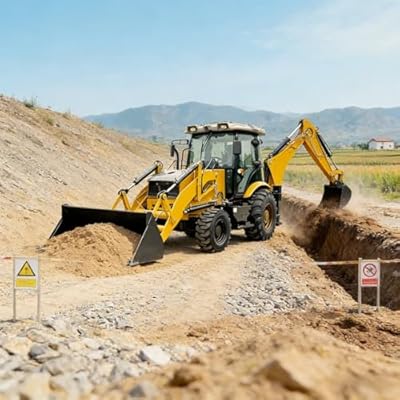Mini Wheel Backhoe Loader with Front Loader Bucket and Rear Digger, Towable Compact Equipment for Garden Farm and Property Maintenance
