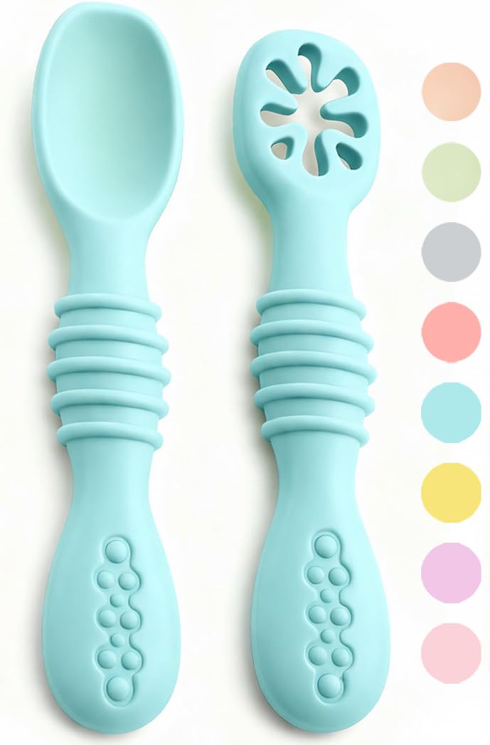 VegMai® PreCucharas Para Bebes. Cucharas BLW De Aprendizaje, Etapa 1, Etapa 2. Recomendada Por Nutricionistas Y Expertos Baby Led Weaning. Cubiertos De Silicona Antibacteriana Ergonómicos.