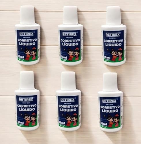 Kit 6 unidades Corretivo Escolar Líquido Retirex 18ml cada frasco a base de água Papelaria Material