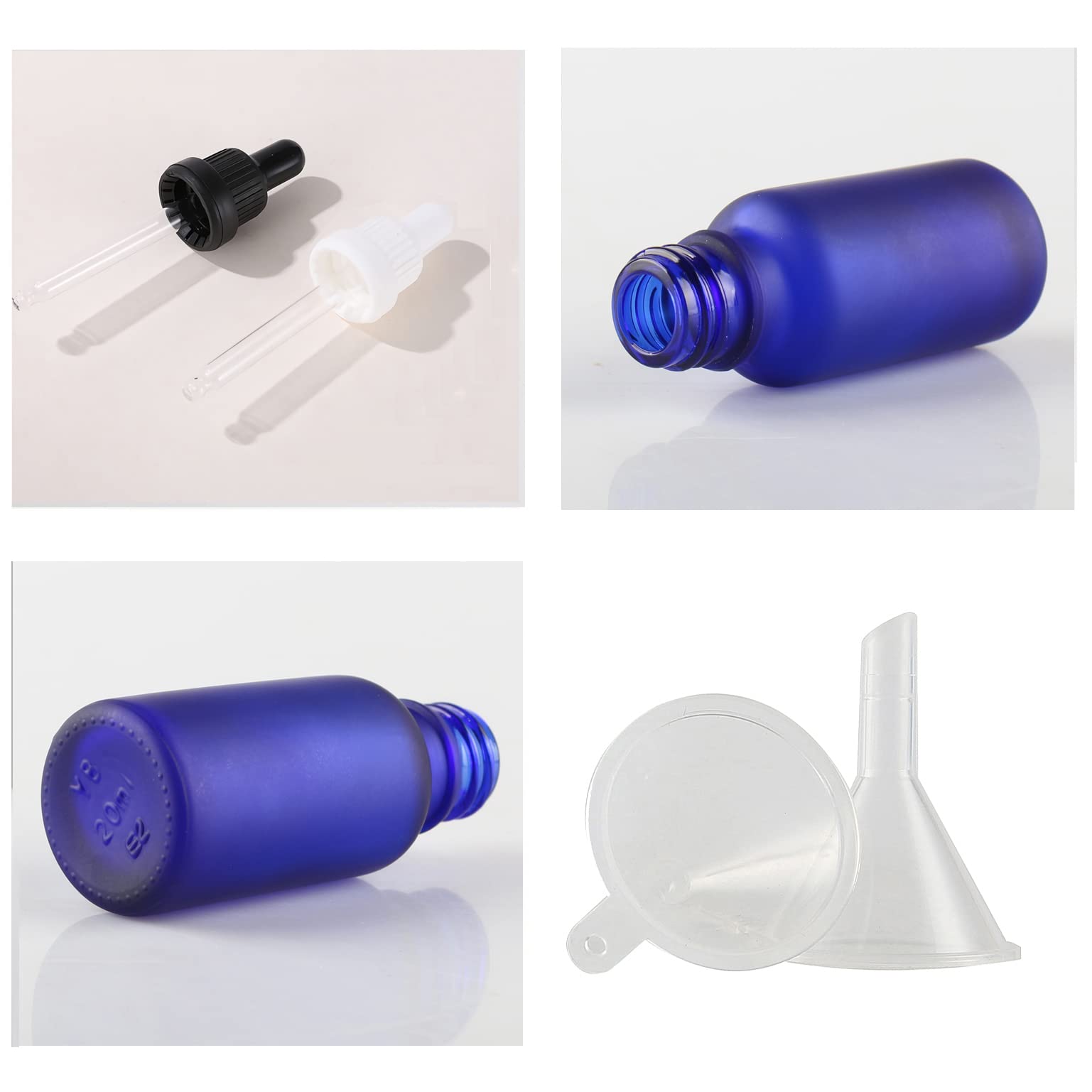 24 Pieza, 50ml Mate Azul Botellas de Cristal con Pipeta, Frasco Cuentagotas Cristal con Tapón de Rosca Negro a Prueba de Manipulaciones para Aromaterapia Aceites Esenciales
