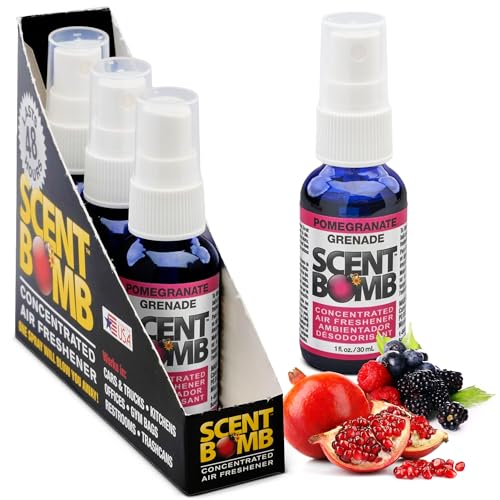 Image of Scent Bomb Air Freshener Spray, Long-Lasting Odor Eliminator - Effective Deodorizer for Home & Car, Fresh Room Spray for Kitchen, Bathroom & Smell Neutralizer - 1 oz Pack of 4, Pomegranate Scent