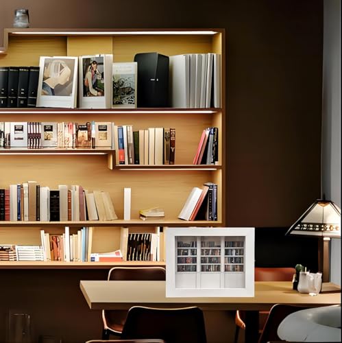 Pgtc Bücherregal für Ängste,Miniatur Puppenhaus Bücherregal Möbel,Hölzernes Puppenhaus-Bücherregal für Bücherliebhaber,Kreative Anti-Angst-Bücherregal-Ornamente als stressabbauendes Geschenk (Weiß)