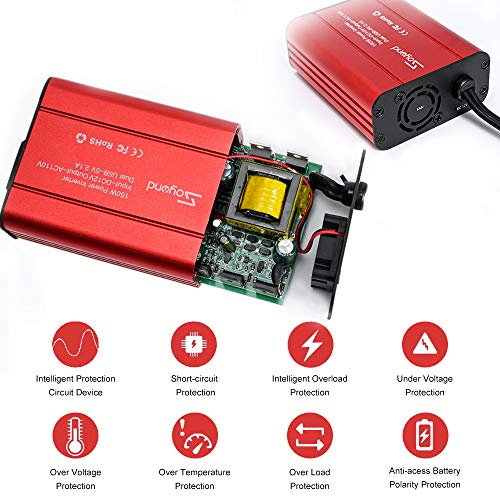 Soyond 150W Car Power Inverter - DC 12V to 110V AC Converter 4.2A Dual USB Charging Ports Car Charger Adapter Modified Sine Wave Converter for Car Cigarette Lighter with AC Outlet for Car (Red) - Thumbnail 3