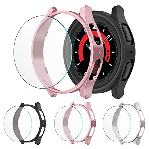 45MM Hülle Schutzfolie Combo für Galaxy Watch 5 Pro, [3+3] Stück Haojavo Wasserdicht Schutzhülle Bumper Schutz Hülle + HD Gehärtete Displayschutz Kombination Zubehör für Samsung Watch5 Pro 45 MM Cover