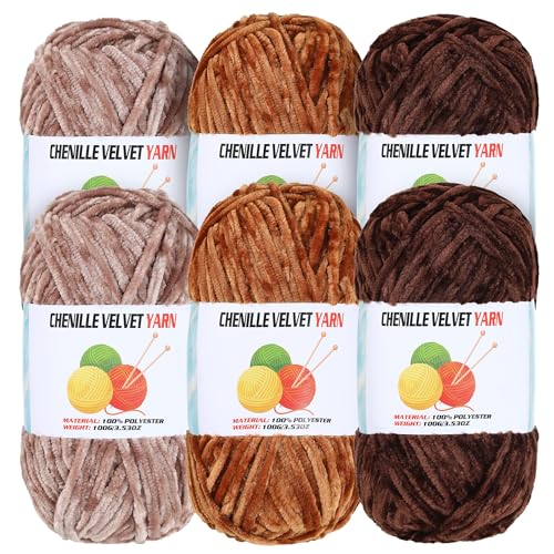 Image of 6 * 100g Velvet Chenille Chunky Yarn, Handcrafts Weaving Soft Chenille for Crocheting Clearance, Used for Making Baby Yarn Blanket, Clothes, Knitting Creations (E)
