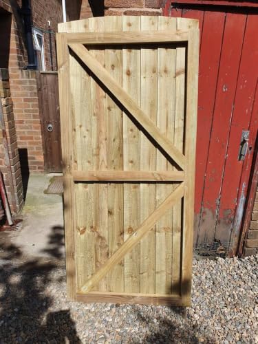 180cm x 60cm Wooden Garden Gate | Pressure Treated Feather Edge Timber Gate | Dome Top Heavy Duty 6cm Thick Semi-Braced Side Gate