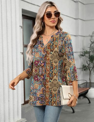Image of Zeagoo Womens 3 /4 Length Sleeve Tops V Neck Tunic Dressy Casual Blouse