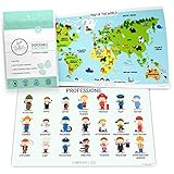 Fawn Hill Co. Disposable Placemats for Children | Peel & Stick Adhesive Table Topper | World Animal Map & Professions Educational Sticky Mat for Restaurants | Toddler Food & Kid Craft Mat | 60 Pack...