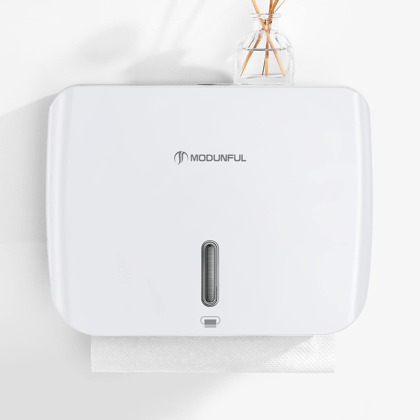 modunful Wall-Mounted Hand Paper Towel Dispenser, Countertop Multifold Hand Towel Dispenser for Bathroom Office Kitchen (White-1)