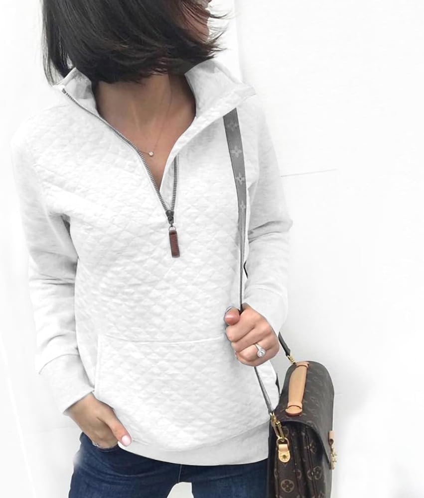 Barlver Womens Fashion Quarter Zip Stand Collar Sweatshirts Long Sleeve Plain Casual Ladies Pullovers Shirts Tops - Image 2