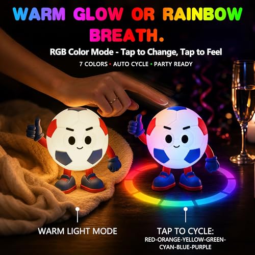 Image of FAMIDUO Soccer Night Light, Soft Silicone, Warm+RGB Light,Kids Bedside Lamp