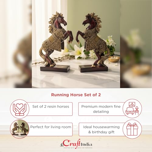 Image of eCraftIndia Set of 2 Resin Running Horse Showpiece for Home Decor Office | Gift for Housewarming Birthday
