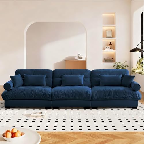 Image of SoarFlash 130 inch Sectional Sofa 3 Seat Couch, L Shaped Modern Sofa with Solid Wood Legs, Couches Sofas for Living Room Apartment, Comfortable Small Couches for Small Spaces, Blue